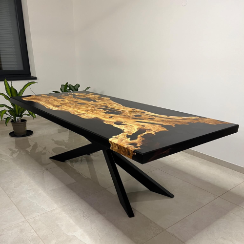 Mesa en Madera Maciza de Roble con Rio Epoxi Negro Mesa en Madera Maciza de Roble con Rio Epoxi Negro